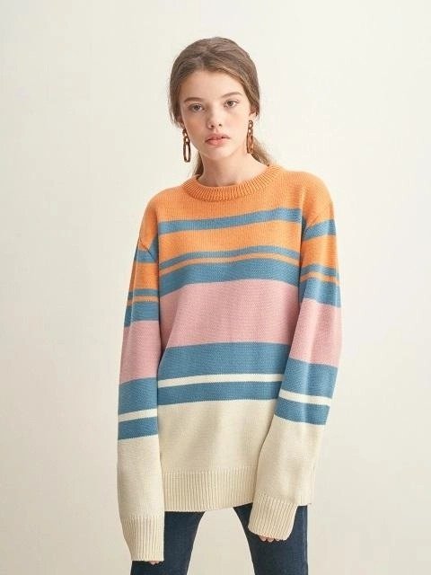 [UNISEX]Multi Stripe Knit Orange Pink