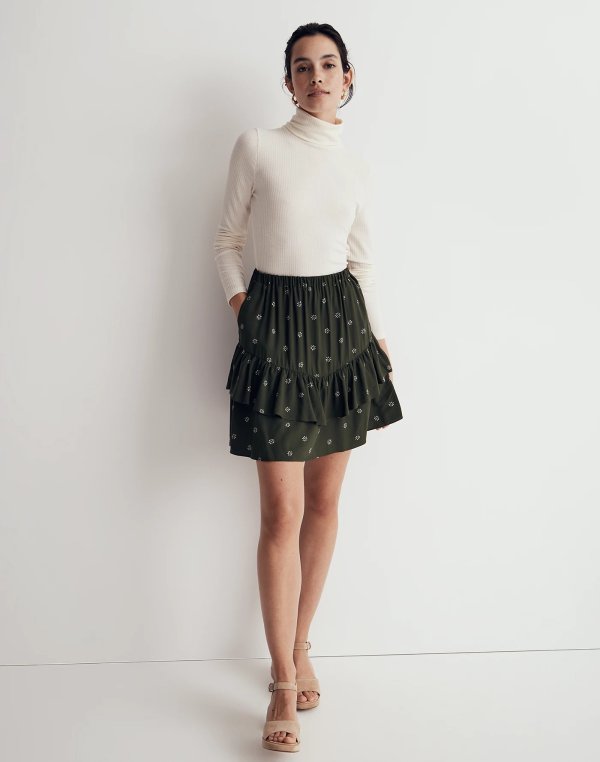 Pull-On Ruffle Tiered Mini Skirt