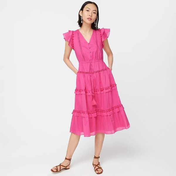 Pom-pom dress in cotton voile