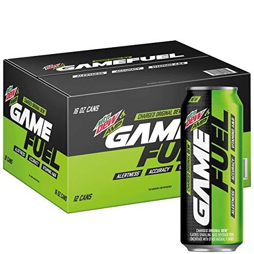 AMP GAME FUEL, Charged Original Dew, 16 Ounce, 12 Cans
