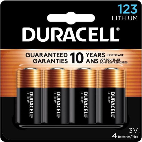 Duracell CR123A 3V Lithium Battery, 4 Count Pack, 123 3 Volt
