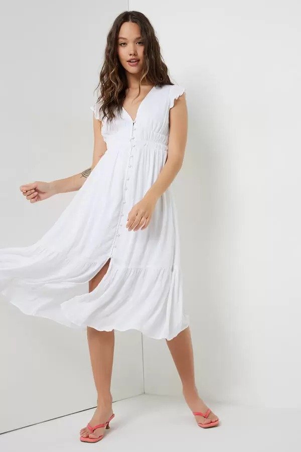 White Button-Up Tiered Dress | Ardene