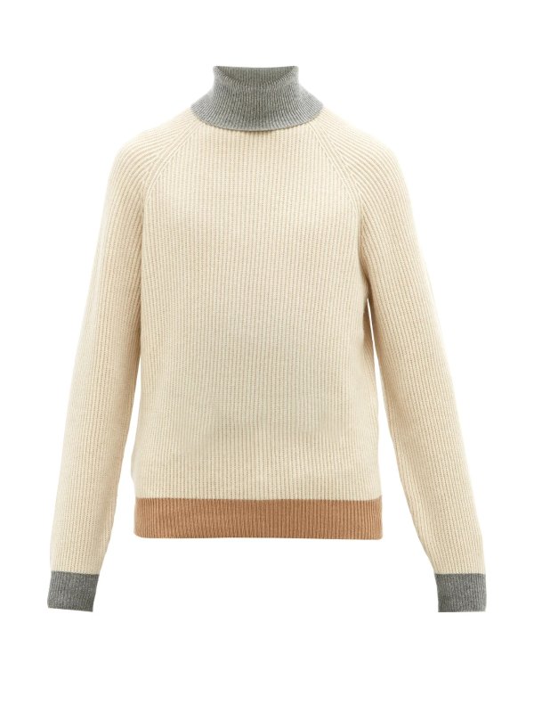 Contrast-edge roll-neck cashmere sweater | Brunello Cucinelli | MATCHESFASHION US