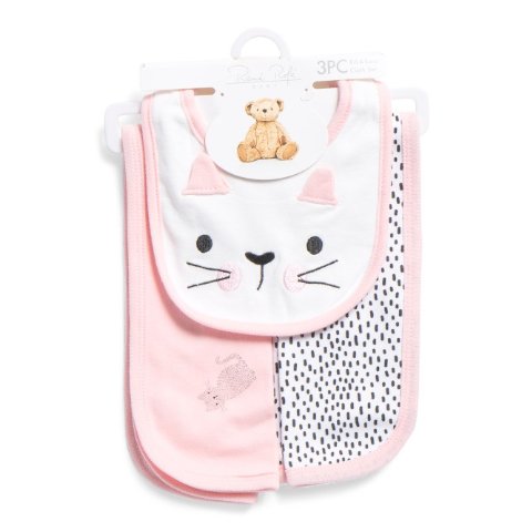 Baby Girls 3pc Kitty Burp Cloth Bib Set