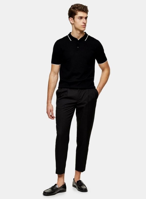 Black Double Pleated Tapered Pants