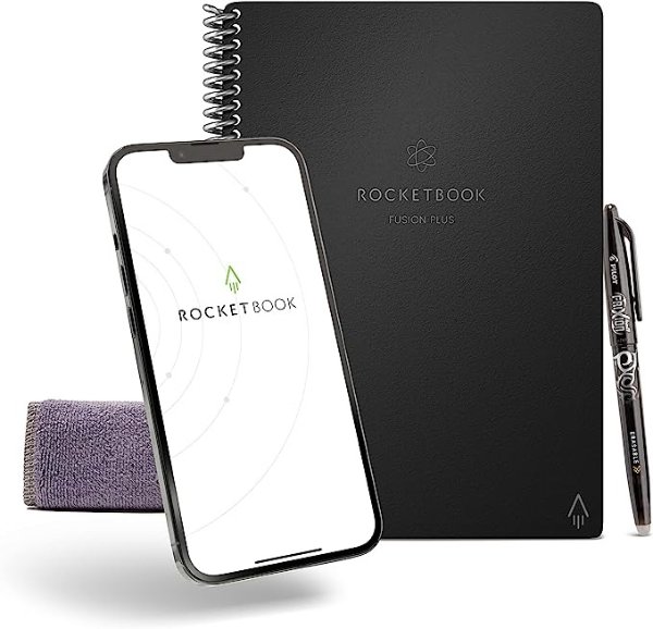 Smart Reusable Notebook, Fusion Plus Executive Size Spiral Notebook & Planner, Infinity Black, (6" x 8.8")