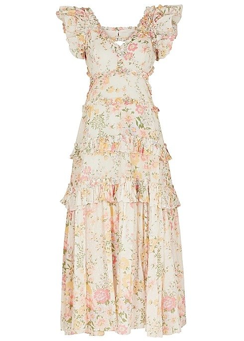 Sunrise Bloom floral-print ruffled cotton gown