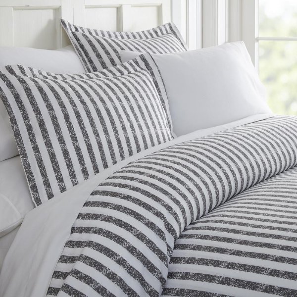 Rugged Stripes Patterned Performance Gray King 3-Piece Duvet Cover Set
