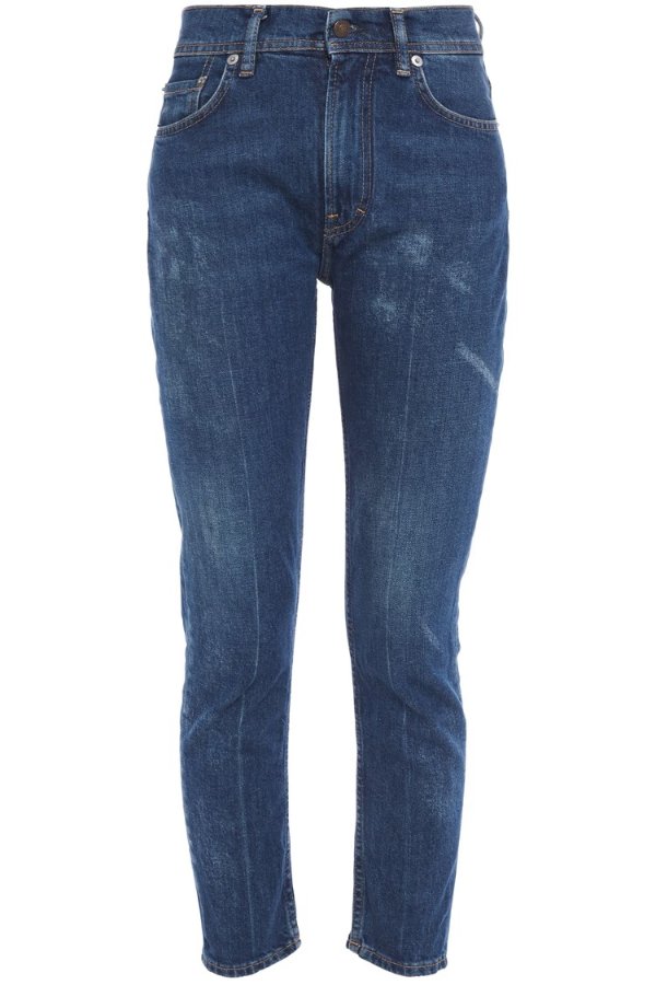 Cropped faded high-rise slim-leg jeans