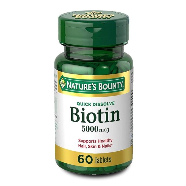 Biotin by Nature's Bounty, Vitamin Supplement, Supports Metabolism for Cellular Energy and Healthy Hair, Skin, and Nails, 5000 mcg, 60 Quick Dissolve Tablets