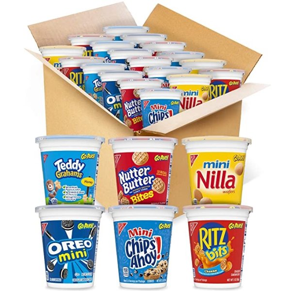 Mini Cookies, CHIPS AHOY Mini Cookies, RITZ Bits Cheese Crackers, Teddy Grahams Honey, Nutter Butter Bites, Mini Nilla Wafers Cookies Go-Cup Variety Pack, 14 Go-Cups