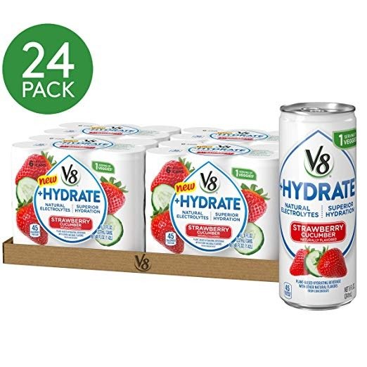 +Hydrate Plant-Based Hydrating Beverage, Strawberry Cucumber, 8 oz. Can (4 packs of 6, Total of 24)