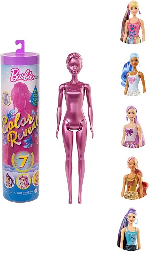 Color Reveal Doll with 7 Surprises [Styles May Vary]: 4 Mystery Bags; Water Reveals Doll’s Look & Color Change on Bodice & Hair; Shimmer Series; Gift for Kids 3 Years Old & Up