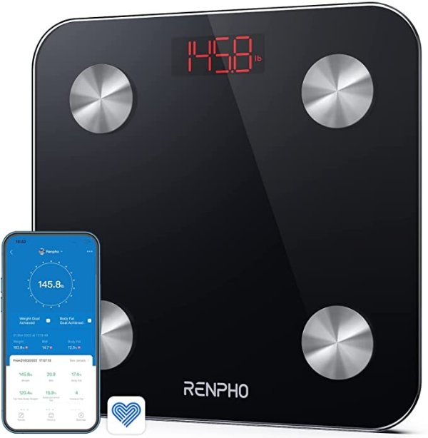 Smart Bathroom Scale, Bluetooth Body Fat Monitor Weight Scale, Fit Tracker Digital BMI Key Composition Analyzer for Weight, Fat, Muscle Mass, 396lbs