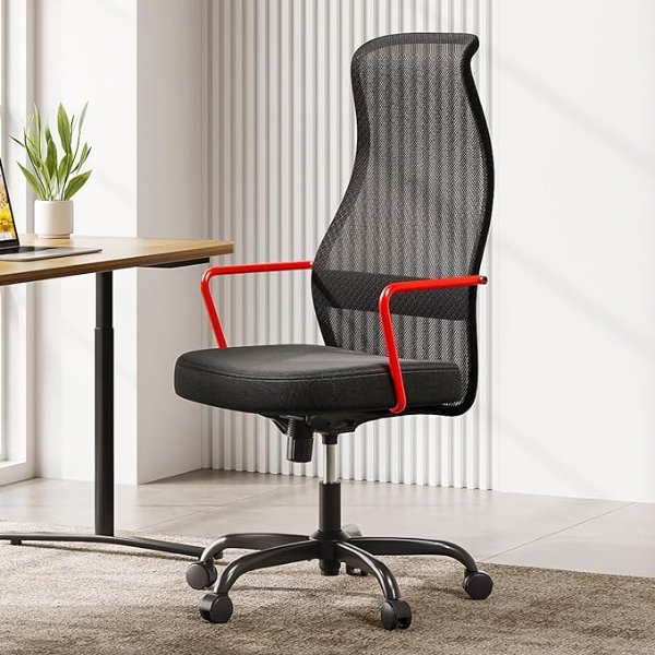 M101C Ergonomic Office Chair-High Back Mesh Office Chair, Big and Tall Office Chair Lumbar Support, Comfortable Large Seat Cushion, Computer Desk Chair for Home Office, Red