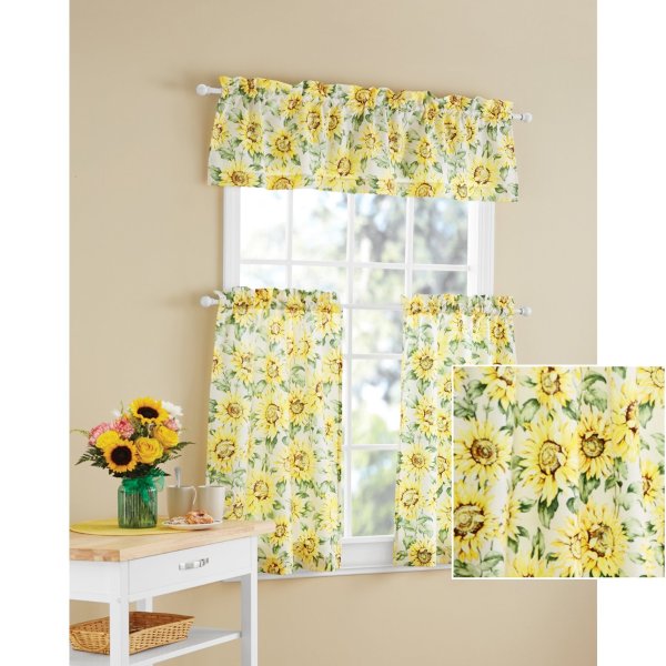 Sunflower 3-Piece Kitchen Curtain Tier and Valance Set
