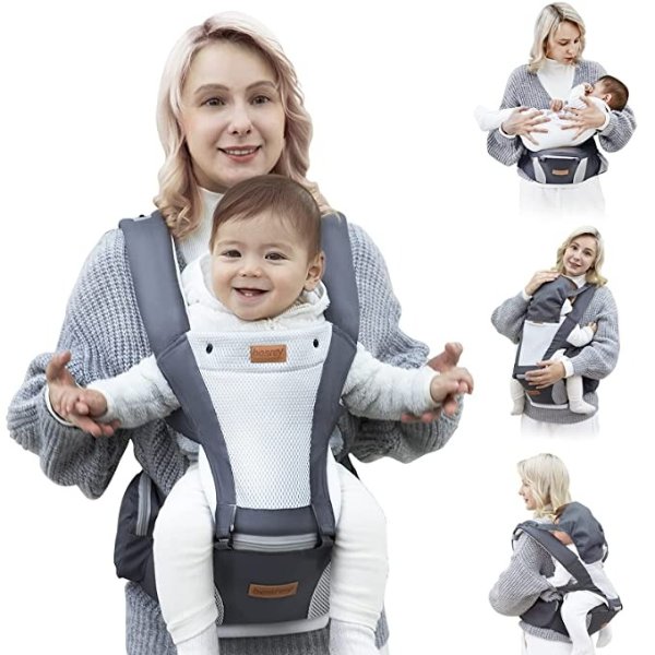 Baby Carrier Front Facing Holder, Hip Seat for Walk, Men Carrier Face in Out Ward,Newborn Toddler Chest Carrier Women Plus Size, Happy Mom Dad Wrap Ergonomic Kangaroo Infant Body Carrier 360