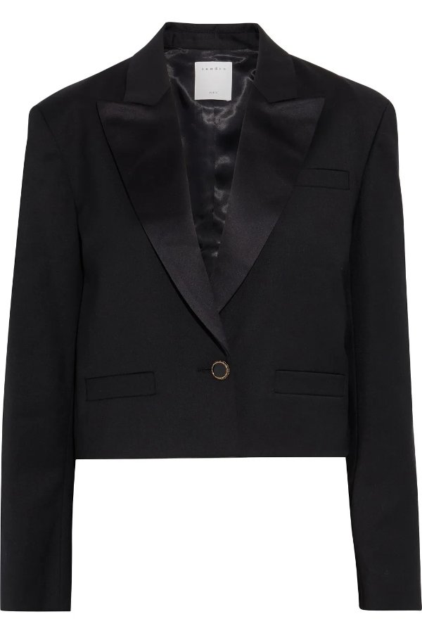 Tery cropped satin-trimmed twill blazer