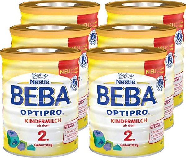 BEBA OPTIPRO 幼儿奶粉，适合2岁以上宝宝，可重复密封，配有实用量匙，800克，6罐 (6 x 800克)