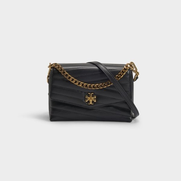 Kira Chevron Crossbody Bag in Black Nappa Leather