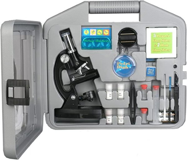 -Kids M30-ABS-KT2 Starter Microscope Kit, Metal Frame, 120X, 240X, 300X, 480X, 600X, and 1200X Magnifications, 2 Eyepieces and 49 Accessories and Case