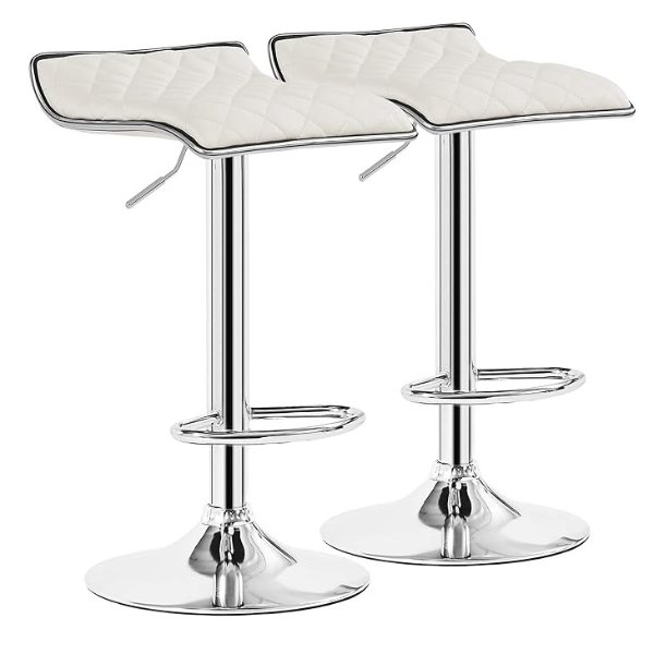 Adjustable Bar Stools, Bar Height Stools for Kitchen Counter, Bar Stools Set of 2, White