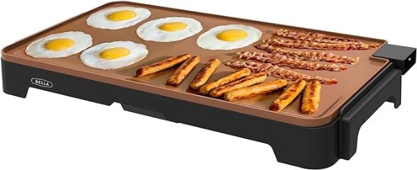 XL Electric Ceramic Titanium Griddle, Make 15 Eggs At Once, Healthy-Eco Non-stick Coating, Hassle-Free Clean Up, Large Submersible Cooking Surface, 12" x 22", Copper/Black