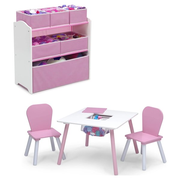 粉色 幼童桌椅、收纳架4件套