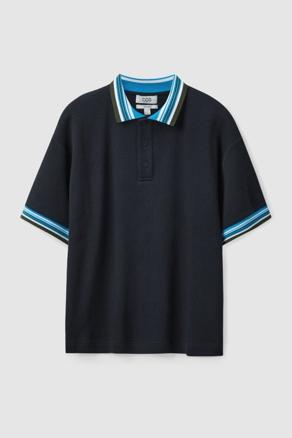 CONTRAST-KNIT POLO SHIRT - NAVY - Shirts - COS