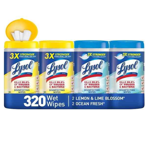 Disinfecting Wipes, Ocean Fresh & Lemon, 320ct (4x80ct), Cleaner