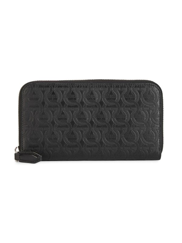 Embossed Logo Leather Travel Clutch