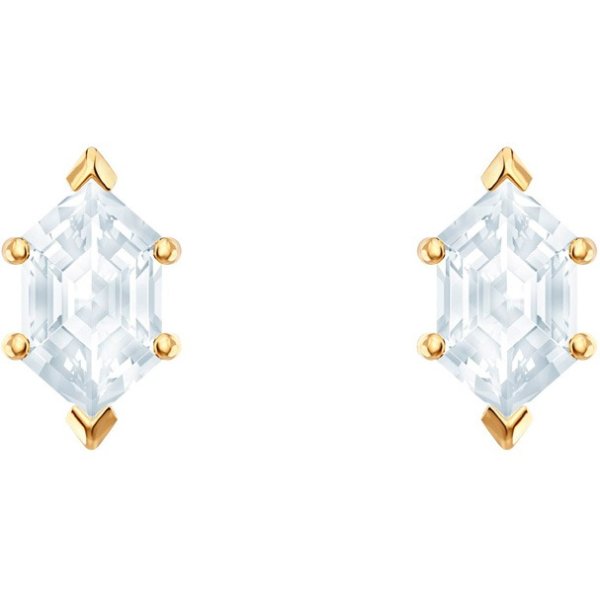 Oz Pierced Earrings, White, Gold plating by SWAROVSKI