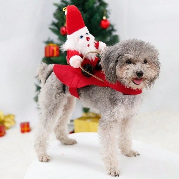 Pet Christmas Costume - Santa Claus Outfit With Reindeer Antlers For Dogs Or Cats
