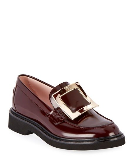 Patent Leather Pilgrim Buckle Loafers