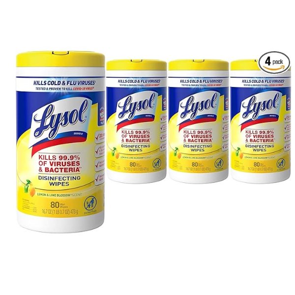 Disinfecting Wipes, Lemon & Lime Blossom, 320ct ,Packaging May Vary (Pack of 4)