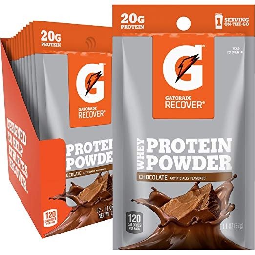 Recover Whey Protein Powder, Chocolate, Single Serve Pouch, 20 grams of protein per serving (Pack of 12)