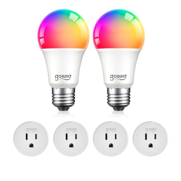 2-pack Color-Changing Smart Light Bulbs & 4 Wi-Fi Smart Plugs