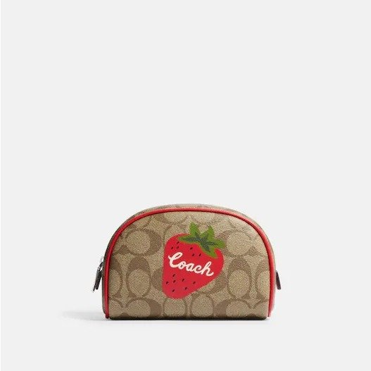 Dome Cosmetic Case In Signature Canvas With Wild Strawberry