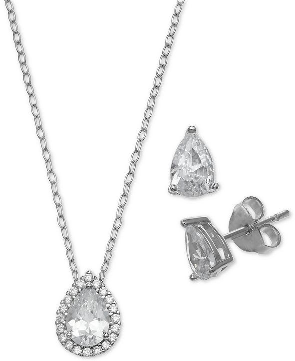 2-Pc. Set Cubic Zirconia Teardrop Pendant Necklace & Stud Earrings in Sterling Silver, Created for Macy's