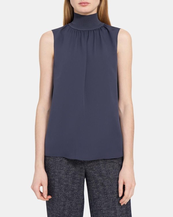 Ribbed Neck Shell Top in Silk Combo