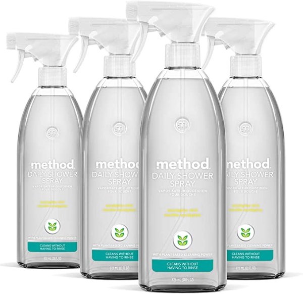 Daily Shower Cleaner Spray, Plant-Based & Biodegradable Formula, Spray and Walk Away - No Scrubbing Necessary, Eucalyptus Mint Scent, 28 oz Spray Bottles, 4 Pack, Packaging May Vary