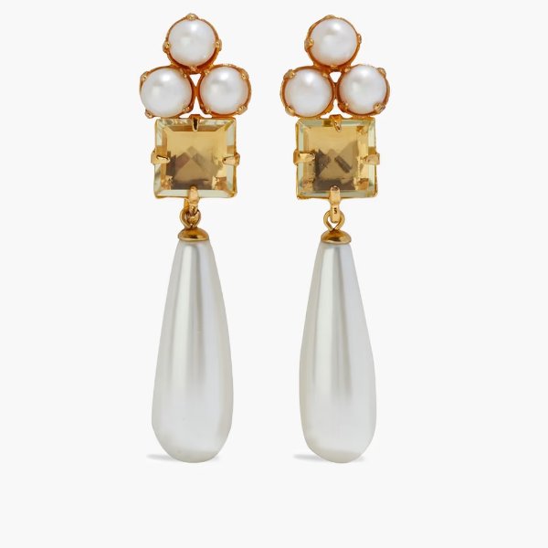 Gold-tone, quartz and faux pearl earrings