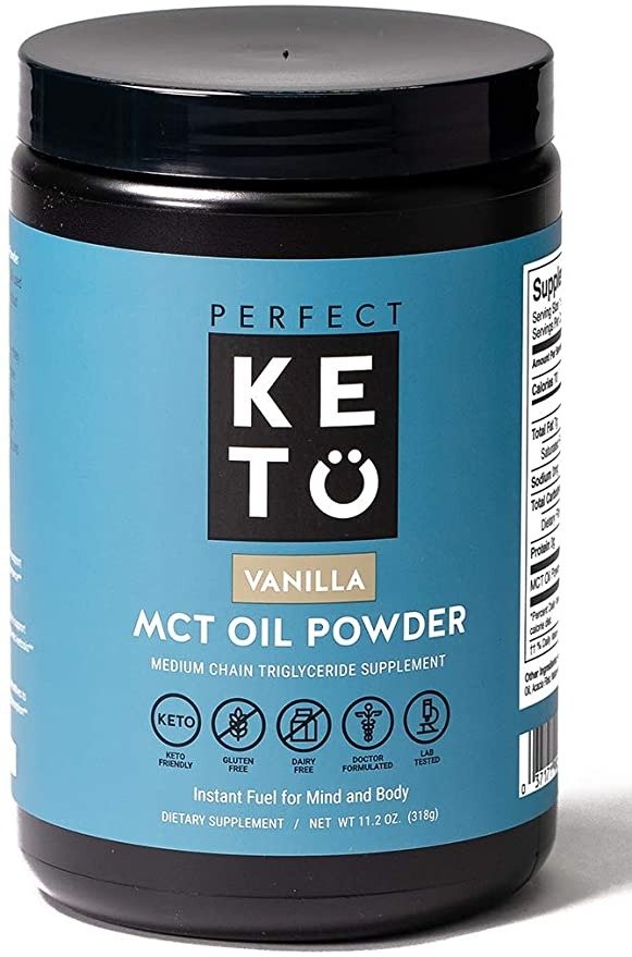 Perfect keto MCT Oil C8 Powder, Coconut Medium Chain Triglycerides for Pure Clean Energy, Ketogenic Non Dairy Coffee Creamer, Bulk Supplement, Helps Boost Ketones, Vanilla