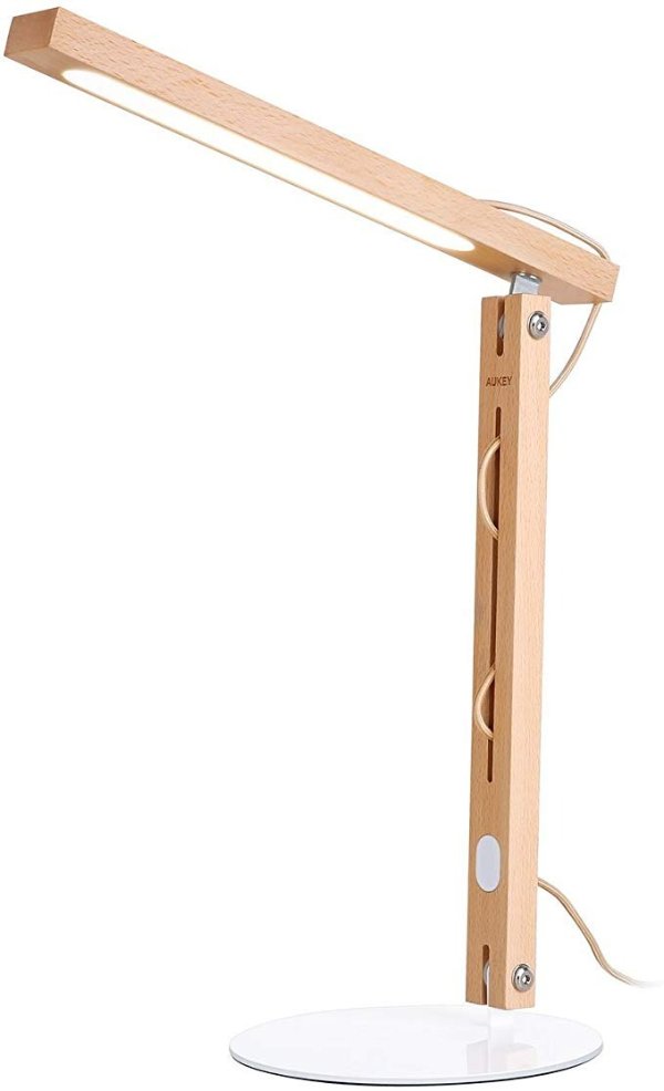 Desk Lamp, LED Table Lamp with Natural Wood Design
