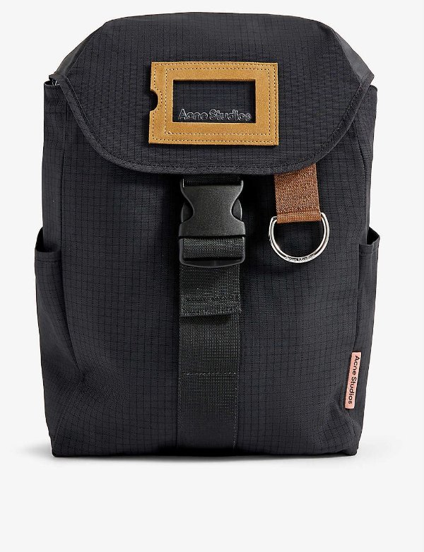 Check-print woven backpack