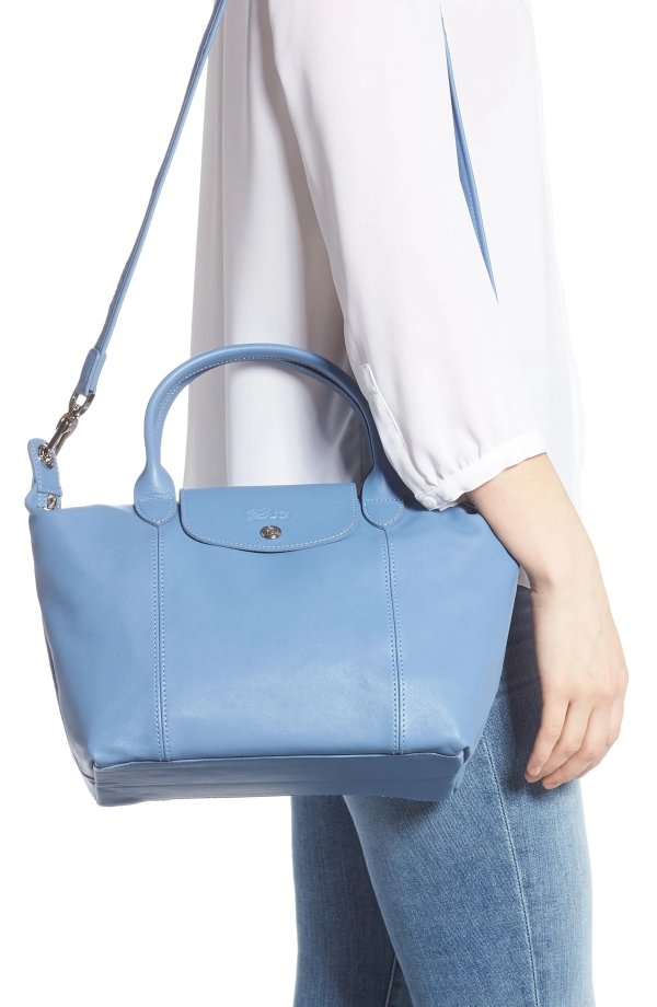 Small 'Le Pliage Cuir' Leather Top Handle Tote