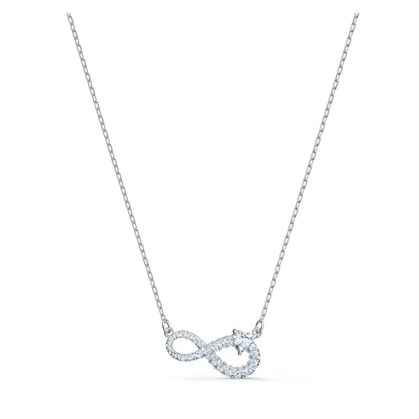 Infinity necklace, Infinity, White, Rhodium plated by