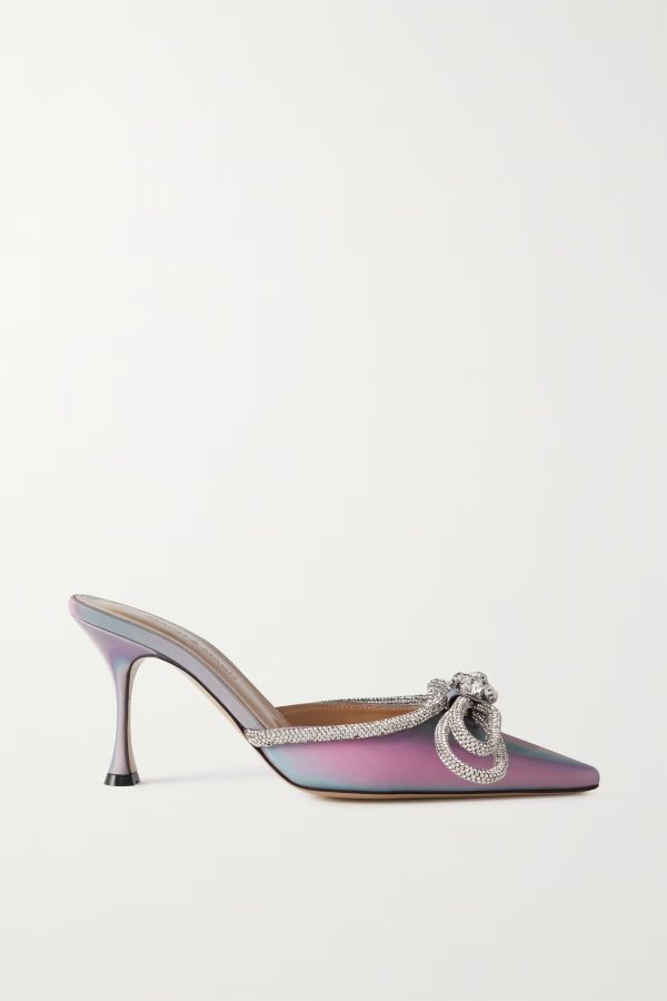 Double Bow crystal-embellished iridescent moire mules