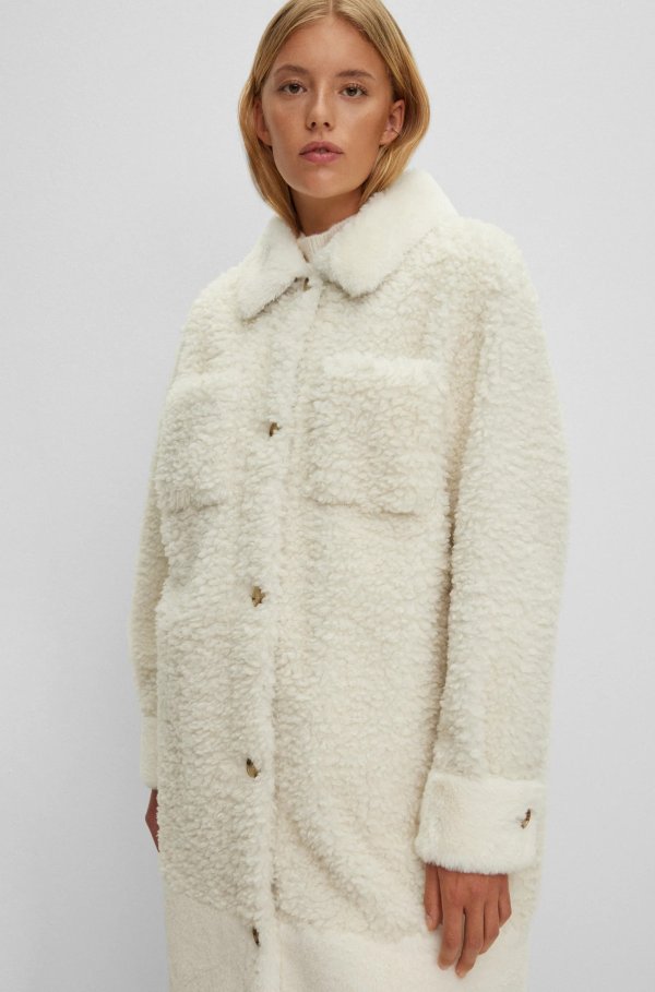 Relaxed-fit teddy coat with patch pockets