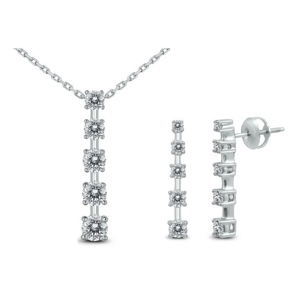 1 Carat TW Diamond Journey Pendant and Earring Set in 14K White Gold